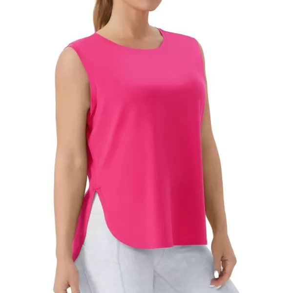THE GYM PEOPLE Womens Workout Tank Tops Loose Fit Sleeveless Cotton Running ShirtsBright Pink