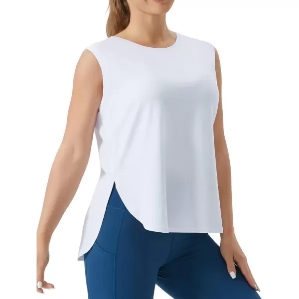 THE GYM PEOPLE Womens Workout Tank Tops Loose Fit Sleeveless Cotton Running ShirtsWhite