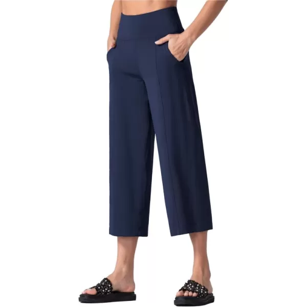 THE GYM PEOPLE Womens Yoga Pants with Pockets and Tummy Control High Waist in Flare CropNavy Blue