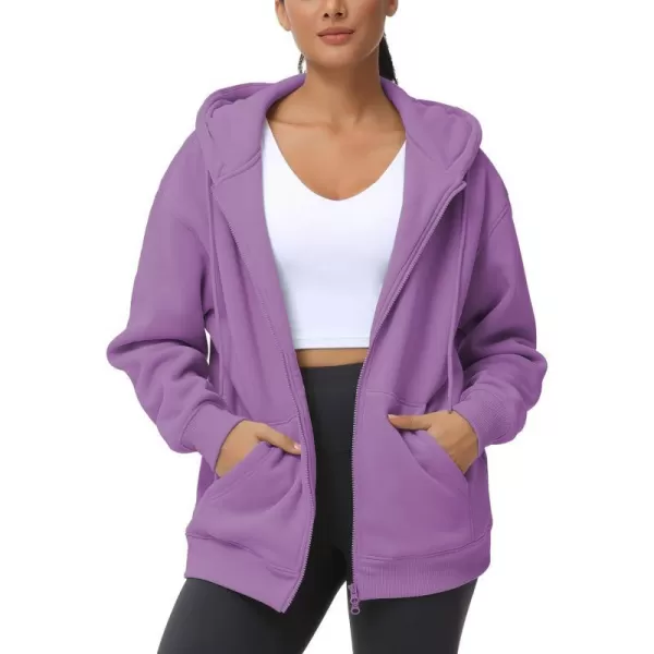 THE GYM PEOPLE Womens Zip Up Plus Oversize Hoodie Drawstring Sweatshirts Casual Long Sleeve Jacket with PocketsLavender Purple