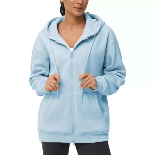 THE GYM PEOPLE Womens Zip Up Plus Oversize Hoodie Drawstring Sweatshirts Casual Long Sleeve Jacket with PocketsLight Blue