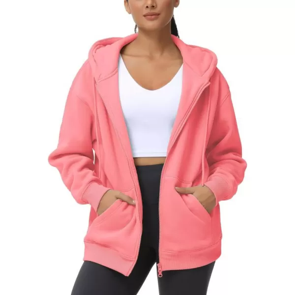 THE GYM PEOPLE Womens Zip Up Plus Oversize Hoodie Drawstring Sweatshirts Casual Long Sleeve Jacket with PocketsWatermelon Pink