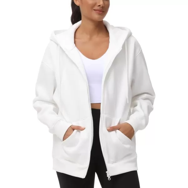 THE GYM PEOPLE Womens Zip Up Plus Oversize Hoodie Drawstring Sweatshirts Casual Long Sleeve Jacket with PocketsWhite