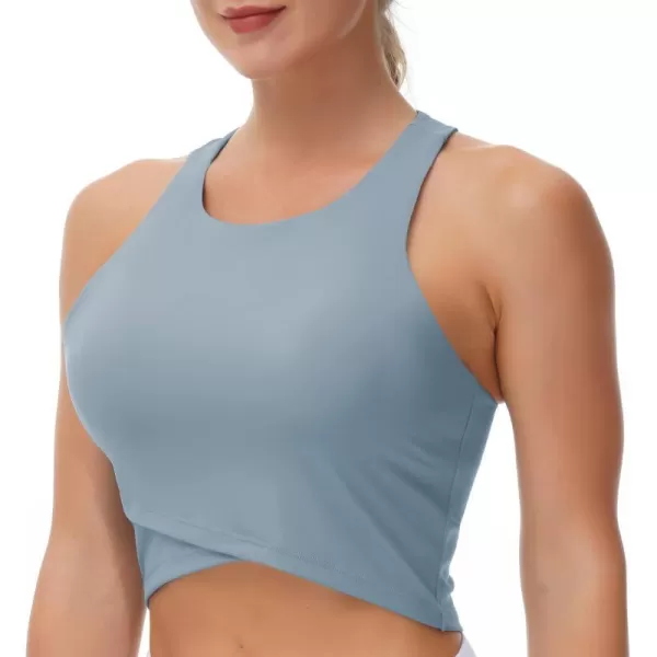 Womens Racerback Sports Bra Medium Support Athletic Workout Crop Tank Tops Built in BraDenim Blue