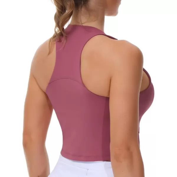 Womens Racerback Sports Bra Medium Support Athletic Workout Crop Tank Tops Built in BraRose Red