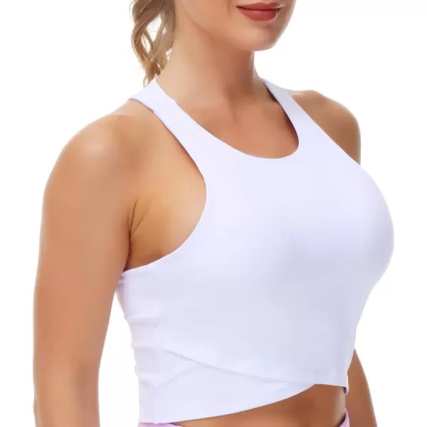 Womens Racerback Sports Bra Medium Support Athletic Workout Crop Tank Tops Built in BraWhite