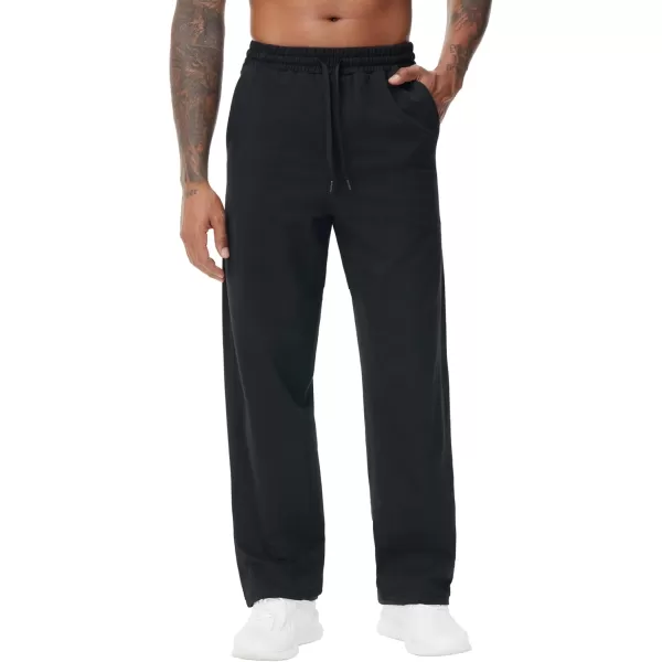 THE GYM PEOPLE Mens Baggy Sweatpants Lightweight Lounge Open Bottom Athletic Workout Pants with PocketsBlack