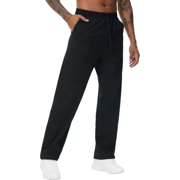 THE GYM PEOPLE Mens Baggy Sweatpants Lightweight Lounge Open Bottom Athletic Workout Pants with PocketsBlack