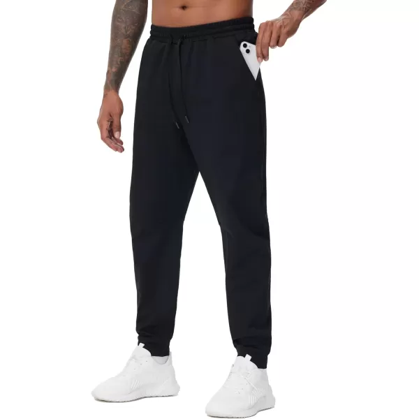 THE GYM PEOPLE Mens Drawstring Workout Joggers Pants Lightweight Tapered Running Lounge Sweatpants with PocketsBlack