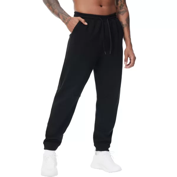 THE GYM PEOPLE Mens Fleece Workout Sweatpants Drawstring Tapered Running Lounge Jogger Pants with PocketsBlack