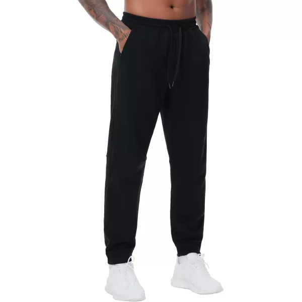 THE GYM PEOPLE Mens Fleece Workout Sweatpants Drawstring Tapered Running Lounge Jogger Pants with PocketsBlack