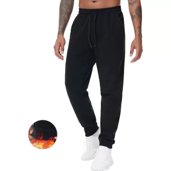 THE GYM PEOPLE Mens Fleece Workout Sweatpants Drawstring Tapered Running Lounge Jogger Pants with PocketsBlack