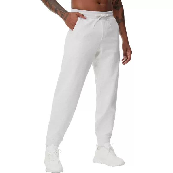 THE GYM PEOPLE Mens Fleece Workout Sweatpants Drawstring Tapered Running Lounge Jogger Pants with PocketsHeather White