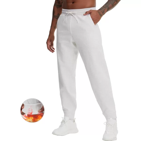 THE GYM PEOPLE Mens Fleece Workout Sweatpants Drawstring Tapered Running Lounge Jogger Pants with PocketsHeather White