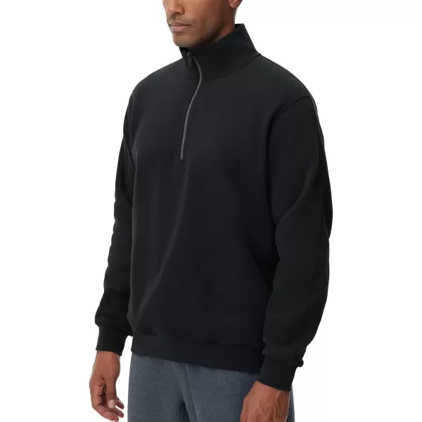 THE GYM PEOPLE Mens Half Zip Fleece Pullover Sweatshirts Midweight Mock Neck Workout Sweat TopsBlack