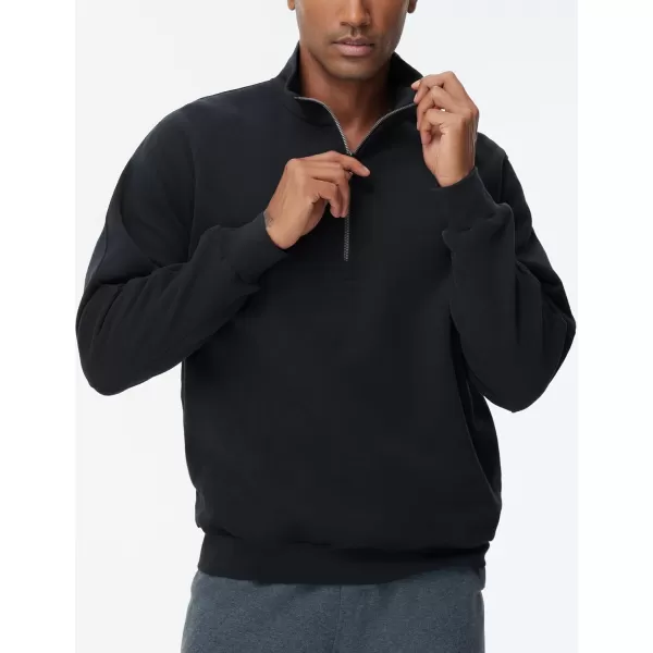 THE GYM PEOPLE Mens Half Zip Fleece Pullover Sweatshirts Midweight Mock Neck Workout Sweat TopsBlack