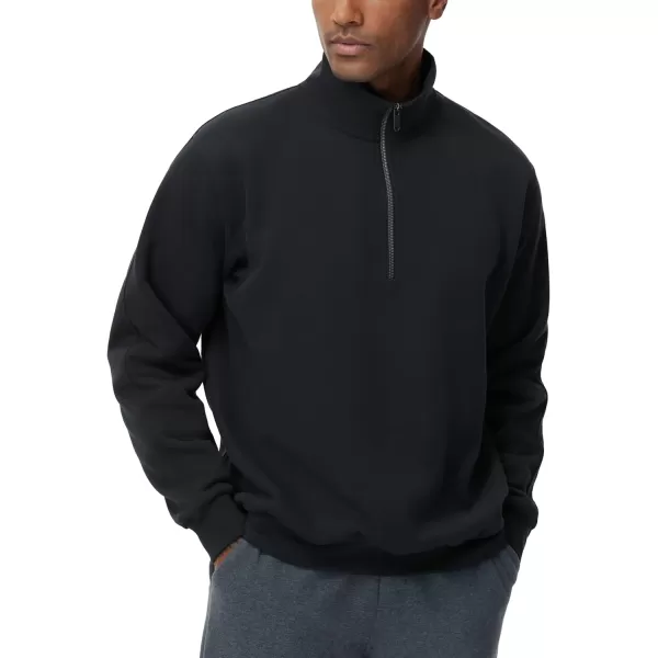 THE GYM PEOPLE Mens Half Zip Fleece Pullover Sweatshirts Midweight Mock Neck Workout Sweat TopsBlack