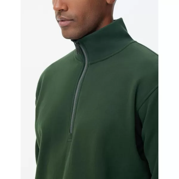 THE GYM PEOPLE Mens Half Zip Fleece Pullover Sweatshirts Midweight Mock Neck Workout Sweat TopsGreen