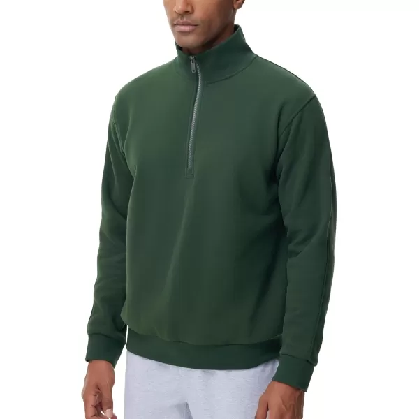 THE GYM PEOPLE Mens Half Zip Fleece Pullover Sweatshirts Midweight Mock Neck Workout Sweat TopsGreen