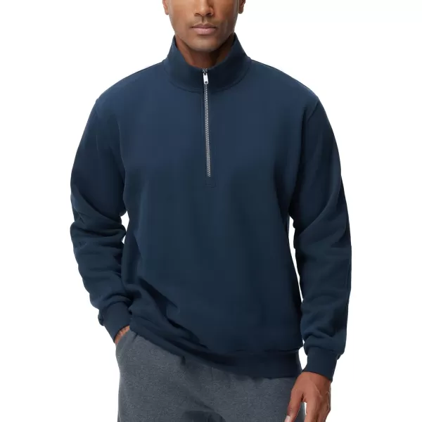 THE GYM PEOPLE Mens Half Zip Fleece Pullover Sweatshirts Midweight Mock Neck Workout Sweat TopsNavy Blue