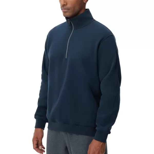 THE GYM PEOPLE Mens Half Zip Fleece Pullover Sweatshirts Midweight Mock Neck Workout Sweat TopsNavy Blue