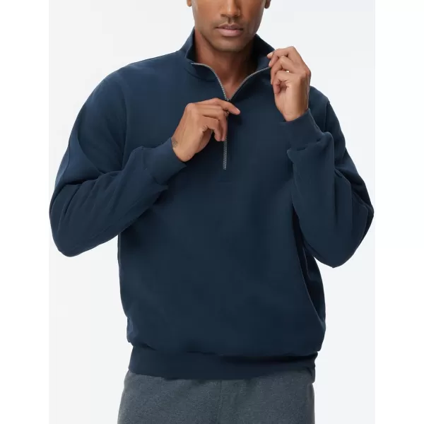 THE GYM PEOPLE Mens Half Zip Fleece Pullover Sweatshirts Midweight Mock Neck Workout Sweat TopsNavy Blue