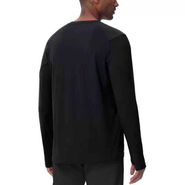 THE GYM PEOPLE Mens Long Sleeve Workout Shirts Moisture Wicking Athletic Running Tee Tops with Thumb HolesBlack