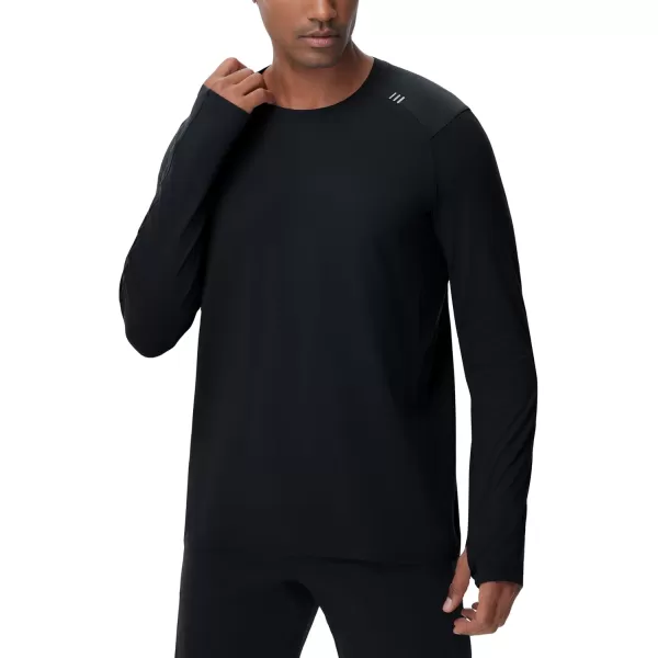 THE GYM PEOPLE Mens Long Sleeve Workout Shirts Moisture Wicking Athletic Running Tee Tops with Thumb HolesBlack