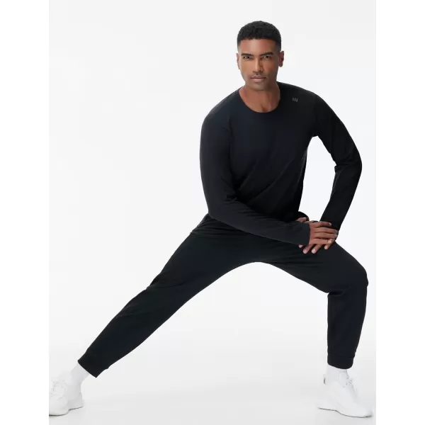 THE GYM PEOPLE Mens Long Sleeve Workout Shirts Moisture Wicking Athletic Running Tee Tops with Thumb HolesBlack