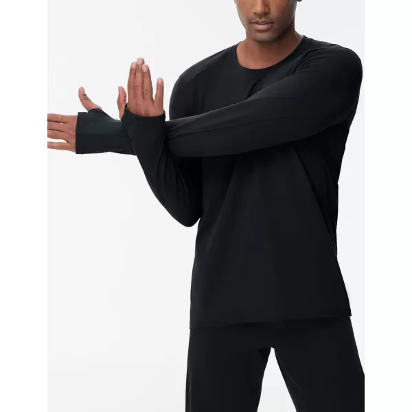 THE GYM PEOPLE Mens Long Sleeve Workout Shirts Moisture Wicking Athletic Running Tee Tops with Thumb HolesBlack