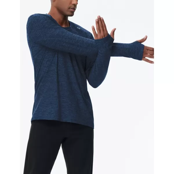 THE GYM PEOPLE Mens Long Sleeve Workout Shirts Moisture Wicking Athletic Running Tee Tops with Thumb HolesDark Blue Heather