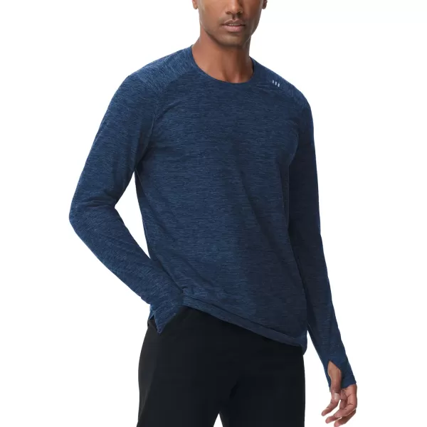 THE GYM PEOPLE Mens Long Sleeve Workout Shirts Moisture Wicking Athletic Running Tee Tops with Thumb HolesDark Blue Heather