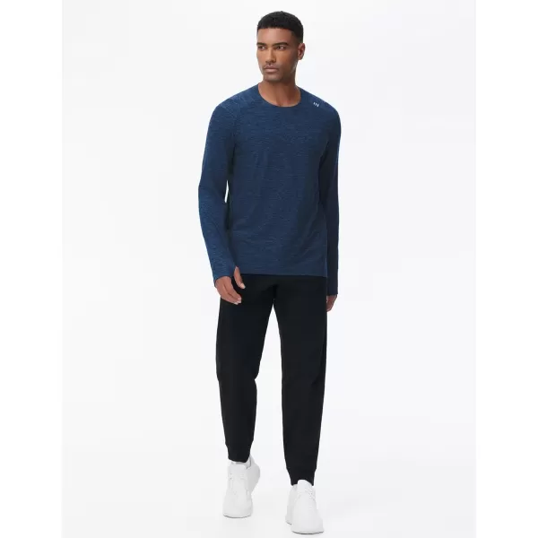 THE GYM PEOPLE Mens Long Sleeve Workout Shirts Moisture Wicking Athletic Running Tee Tops with Thumb HolesDark Blue Heather