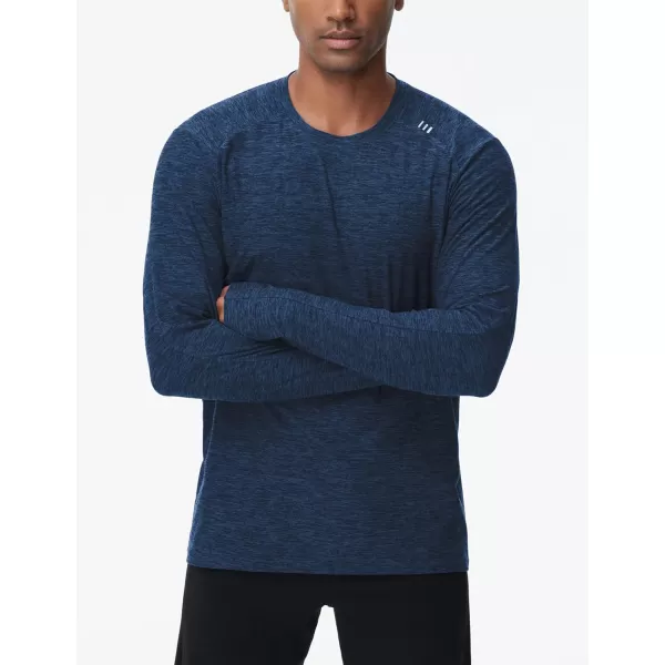 THE GYM PEOPLE Mens Long Sleeve Workout Shirts Moisture Wicking Athletic Running Tee Tops with Thumb HolesDark Blue Heather