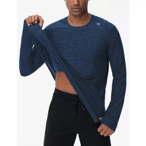 THE GYM PEOPLE Mens Long Sleeve Workout Shirts Moisture Wicking Athletic Running Tee Tops with Thumb HolesDark Blue Heather
