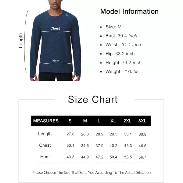 THE GYM PEOPLE Mens Long Sleeve Workout Shirts Moisture Wicking Athletic Running Tee Tops with Thumb HolesDark Blue Heather