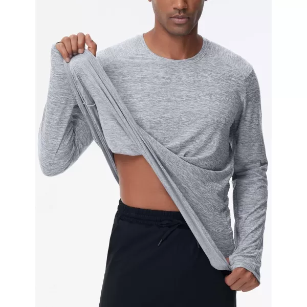 THE GYM PEOPLE Mens Long Sleeve Workout Shirts Moisture Wicking Athletic Running Tee Tops with Thumb HolesLight Grey Heather