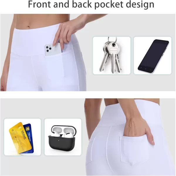 THE GYM PEOPLE Womens Capri Pants Casual Summer Pull On Workout Yoga Capris Leggings with Pockets White
