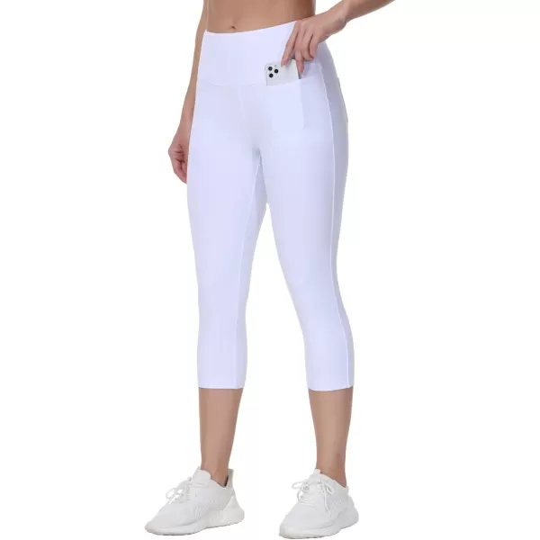 THE GYM PEOPLE Womens Capri Pants Casual Summer Pull On Workout Yoga Capris Leggings with Pockets White