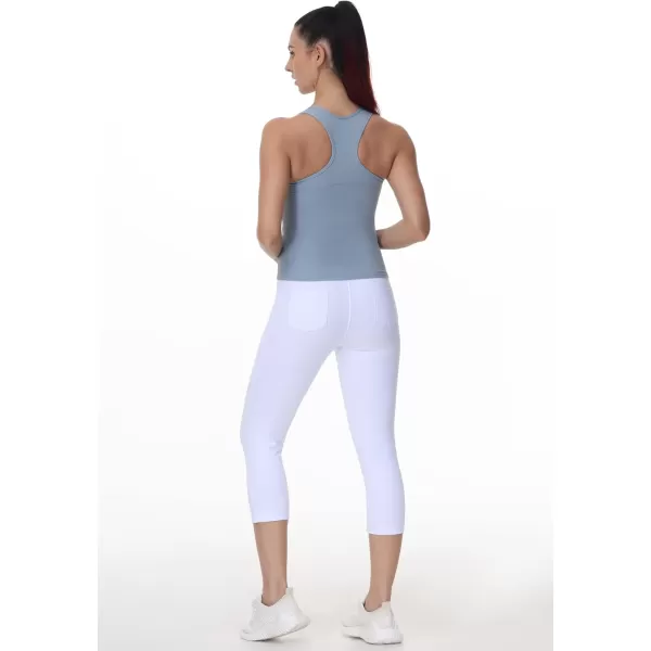 THE GYM PEOPLE Womens Capri Pants Casual Summer Pull On Workout Yoga Capris Leggings with Pockets White