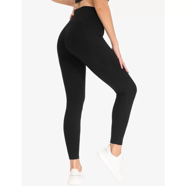 THE GYM PEOPLE Womens Cross Waist Workout Leggings Tummy Control High Waisted Athletic Yoga Pants with PocketsBlack