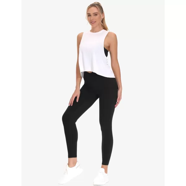 THE GYM PEOPLE Womens Cross Waist Workout Leggings Tummy Control High Waisted Athletic Yoga Pants with PocketsBlack