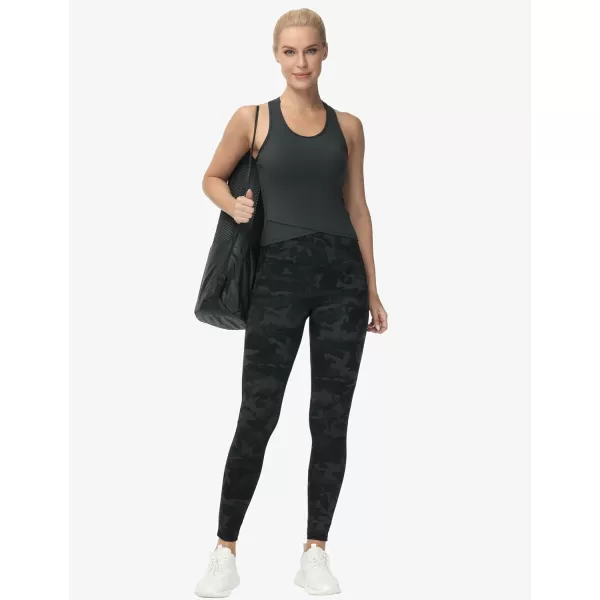 THE GYM PEOPLE Womens Cross Waist Workout Leggings Tummy Control High Waisted Athletic Yoga Pants with PocketsBlack Camo