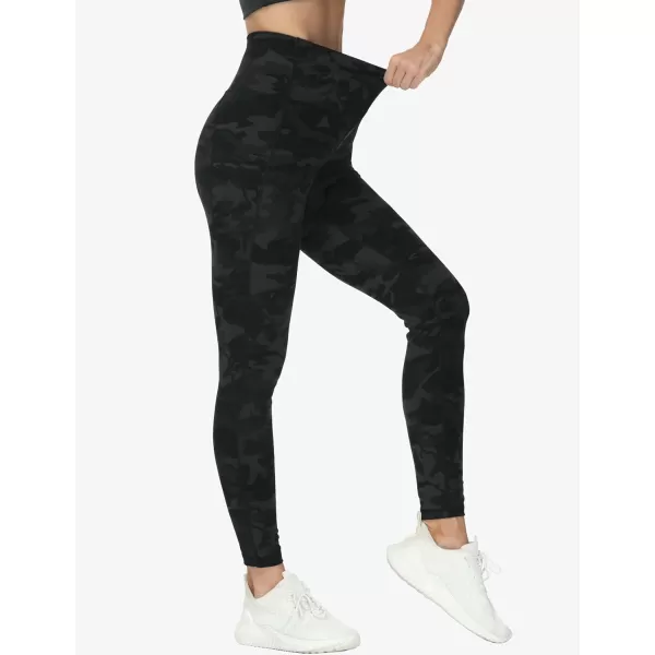 THE GYM PEOPLE Womens Cross Waist Workout Leggings Tummy Control High Waisted Athletic Yoga Pants with PocketsBlack Camo
