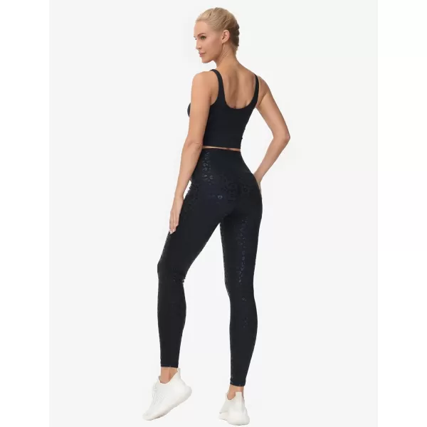 THE GYM PEOPLE Womens Cross Waist Workout Leggings Tummy Control High Waisted Athletic Yoga Pants with PocketsBlack Leopard
