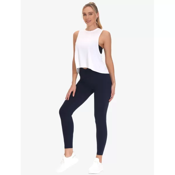 THE GYM PEOPLE Womens Cross Waist Workout Leggings Tummy Control High Waisted Athletic Yoga Pants with PocketsBlue