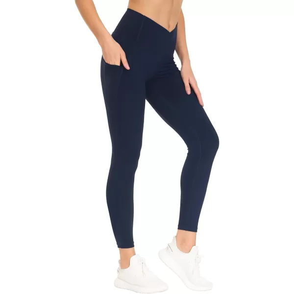 THE GYM PEOPLE Womens Cross Waist Workout Leggings Tummy Control High Waisted Athletic Yoga Pants with PocketsBlue