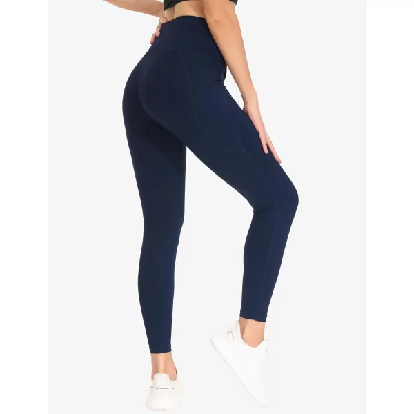 THE GYM PEOPLE Womens Cross Waist Workout Leggings Tummy Control High Waisted Athletic Yoga Pants with PocketsBlue