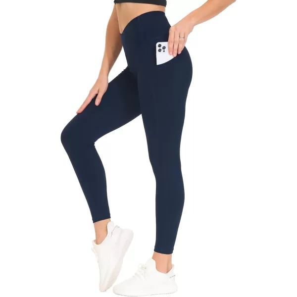 THE GYM PEOPLE Womens Cross Waist Workout Leggings Tummy Control High Waisted Athletic Yoga Pants with PocketsBlue