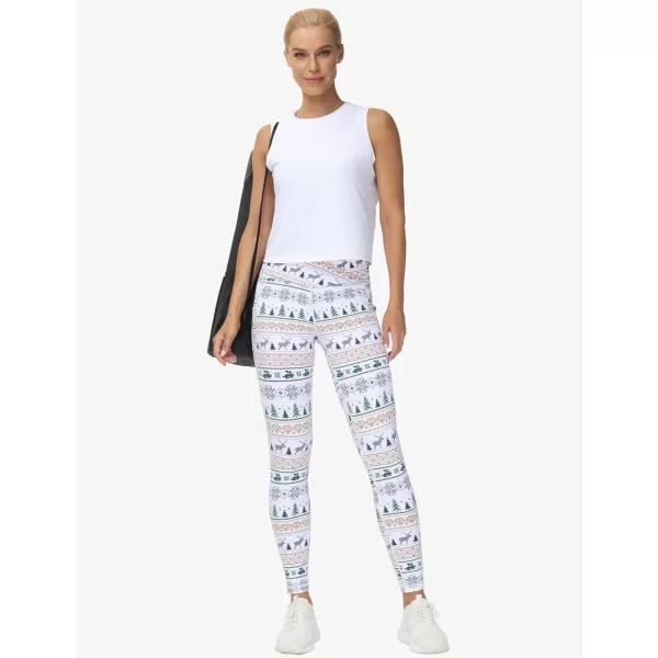 THE GYM PEOPLE Womens Cross Waist Workout Leggings Tummy Control High Waisted Athletic Yoga Pants with PocketsXmas Print White